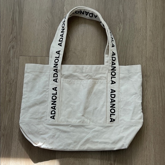 Adanola Handbags - Adanola Off-White Canvas Tote with Black Lettering